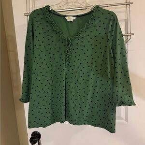 Boden Green Blouse with Navy Dots